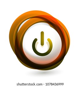 Glass transparent effect power start button with swirl design effect, on off icon, vector UI or app symbol design. Vector illustration