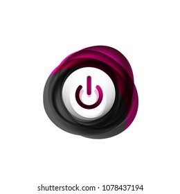 Glass transparent effect power start button with swirl design effect, on off icon, vector UI or app symbol design. Vector illustration