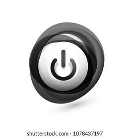 Botón de inicio de potencia de efecto transparente de vidrio con efecto de diseño de swirl, en icono desactivado, interfaz de usuario vectorial o diseño de símbolo de aplicación. Ilustración del vector