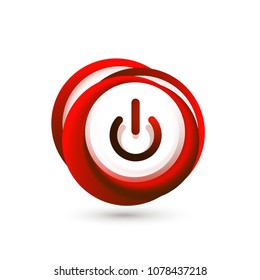 Glass transparent effect power start button with swirl design effect, on off icon, vector UI or app symbol design. Vector illustration