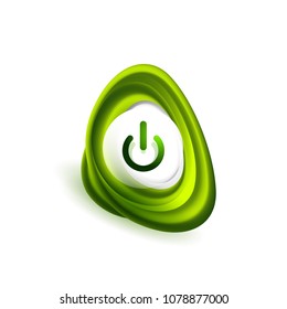 Glass transparent effect power start button with swirl design effect, on off icon, vector UI or app symbol design. Vector illustration