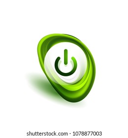 Glass transparent effect power start button with swirl design effect, on off icon, vector UI or app symbol design. Vector illustration