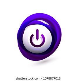 Botón de inicio de potencia de efecto transparente de vidrio con efecto de diseño de swirl, en icono desactivado, interfaz de usuario vectorial o diseño de símbolo de aplicación. Ilustración del vector