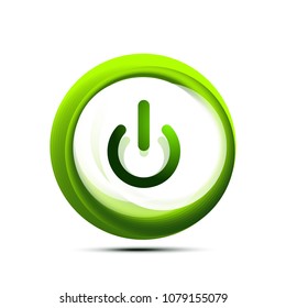 Glass transparent effect power start button with swirl design effect, on off icon, vector UI or app symbol design. Vector illustration