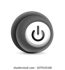 Glass transparent effect power start button with swirl design effect, on off icon, vector UI or app symbol design. Vector illustration
