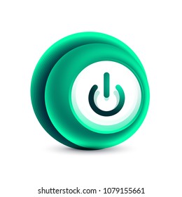 Glass transparent effect power start button with blue swirl design effect, on off icon, vector UI or app symbol design. Vector illustration