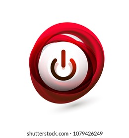 Glass transparent effect power start button with swirl design effect, on off icon, vector UI or app symbol design. Vector illustration