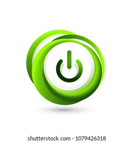 Glass transparent effect power start button with swirl design effect, on off icon, vector UI or app symbol design. Vector illustration
