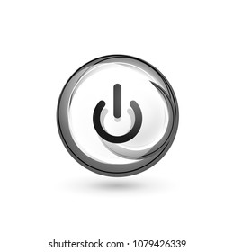 Glass transparent effect power start button with swirl design effect, on off icon, vector UI or app symbol design. Vector illustration