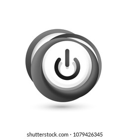 Botón de inicio de potencia de efecto transparente de vidrio con efecto de diseño de swirl, en icono desactivado, interfaz de usuario vectorial o diseño de símbolo de aplicación. Ilustración del vector