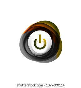Glass transparent effect power start button with swirl design effect, on off icon, vector UI or app symbol design. Vector illustration