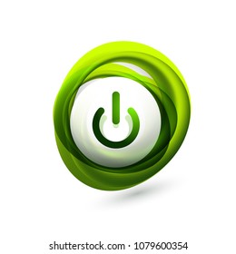 Botón de inicio de potencia de efecto transparente de vidrio con efecto de diseño de swirl, en icono desactivado, interfaz de usuario vectorial o diseño de símbolo de aplicación. Ilustración del vector