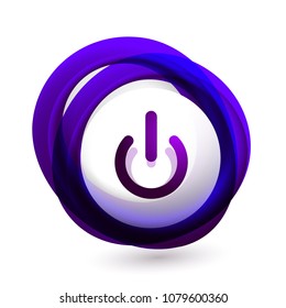Glass transparent effect power start button with swirl design effect, on off icon, vector UI or app symbol design. Vector illustration