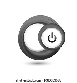 Glass transparent effect power start button with swirl design effect, on off icon, vector UI or app symbol design. Vector illustration