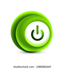 Glass transparent effect power start button with swirl design effect, on off icon, vector UI or app symbol design. Vector illustration