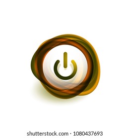 Glass transparent effect power start button with swirl design effect, on off icon, vector UI or app symbol design. Vector illustration