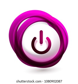 Glass transparent effect power start button with swirl design effect, on off icon, vector UI or app symbol design. Vector illustration