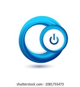 Botón de inicio de potencia de efecto transparente de cristal con efecto de diseño de giro azul, en icono desactivado, interfaz de usuario vectorial o diseño de símbolo de aplicación. Ilustración del vector