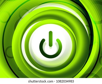 Botão de início de energia de efeito transparente de vidro com efeito de design de espiral, em off ícone, vetor UI ou design de símbolo de aplicativo. Ilustração vetorial