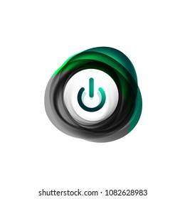 Glass transparent effect power start button with blue swirl design effect, on off icon, vector UI or app symbol design. Vector illustration