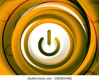 Botón de inicio de potencia de efecto transparente de vidrio con efecto de diseño de swirl, en icono desactivado, interfaz de usuario vectorial o diseño de símbolo de aplicación. Ilustración del vector