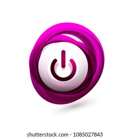 Glass transparent effect power start button with swirl design effect, on off icon, vector UI or app symbol design. Vector illustration
