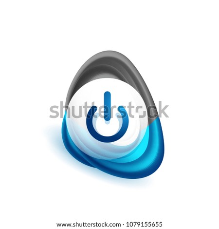 Glass transparent effect power start button with blue swirl design effect, on off icon, vector UI or app symbol design. Vector illustration