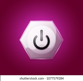 Glass transparent effect purple power start button, on off icon, vector UI or app symbol design. Vector illustration