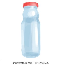 Glass transparent empty mason long neck jar tomato paste with a red lid illustration vector element isolated on a white background