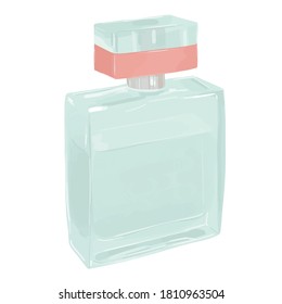 Glass transparent empty perfume bottle with a pink lid illustration vector element isolated on a white background