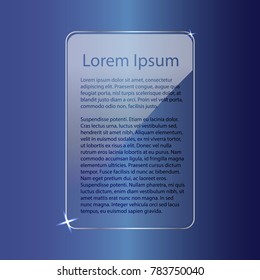 Glass transparent frame for text on a blue gradient background
