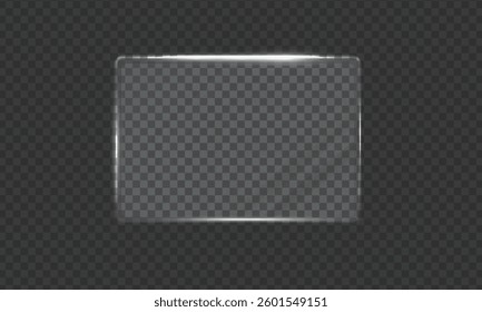 Glass transparent geometric shape frame shining glare set, Glass overlay texture square and panel, Mirror template, Vector illustration.