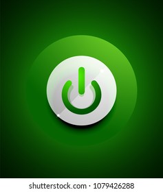 Glass transparent green effect power start button, on off icon, vector UI or app symbol design. Vector illustration