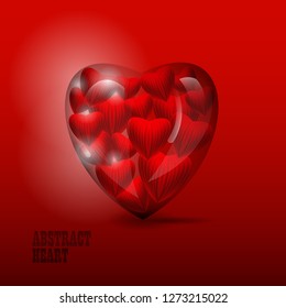 Glass transparent heart filled with abstract red hearts. Design element. Love concept