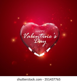 Glass transparent heart with sparkles. Vector holiday illustration. Valentines Day postcard