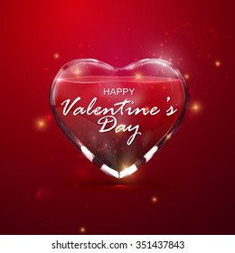 Glass transparent heart with sparkles. Vector holiday illustration. Happy Valentines Day 