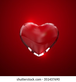 Glass transparent heart. Vector holiday illustration. Valentines Day symbol