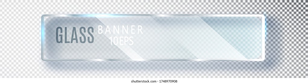 Juego de banner horizontal transparente de vidrio.Marco de vidrio vectorial aislado sobre fondo transparente. Vidrio plano. Diseño 3D realista.