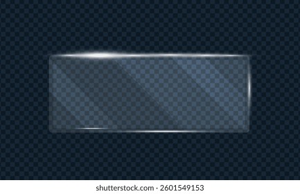 Glass transparent horizontal shape frame shining glare set, Glass overlay texture square and panel, Mirror template, Vector illustration.