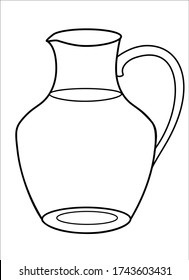 Glass transparent jug - vector linear picture for coloring. Glass carafe for drinks. Outline.