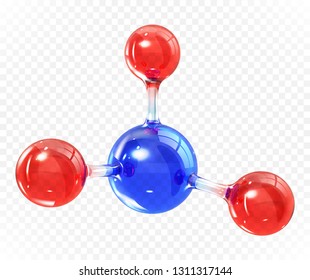 Glass transparent molecule model. Reflective and refractive abstract molecular shape isolated on transparent background. Realistic vector illustration