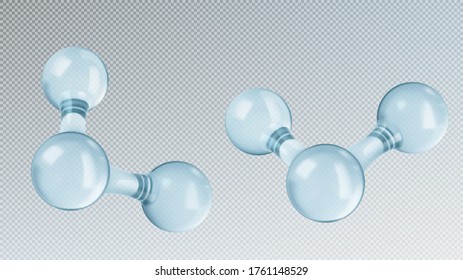 Modelo de moléculas transparentes de vidrio. Aislado sobre un fondo transparente. Forma molecular abstracta. Ilustración del vector
