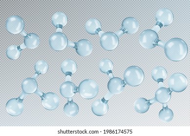 Glass transparent molecules model. Isolated on transparent background. Abstract molecular shape. Vector illustration
