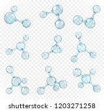 Glass transparent molecules model. Reflective and refractive abstract molecular shape isolated on transparent background. Vector illustration