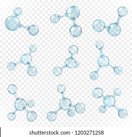 Модель прозрачных стеклянных молекул. Отражающая и преломляющая абстрактная молекулярная форма, изолированная на прозрачном фоне. Векторная иллюстрация