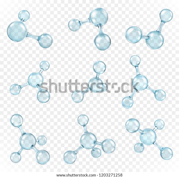 Glass transparent molecules model.\
Reflective and refractive abstract molecular shape isolated on\
transparent background. Vector\
illustration