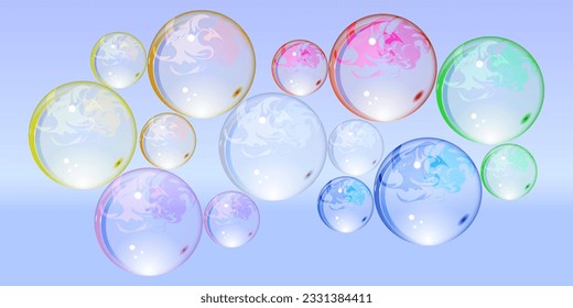 Glass transparent multicolored balls on a purple background.
