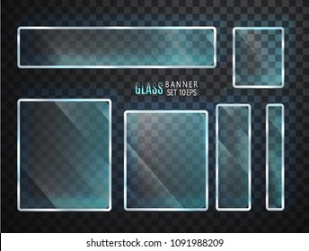 Glass transparent plates set. Vector glass modern banners isolated on transparent background. Flat glass. Realistic 3D design. Vector transparent object 10 eps