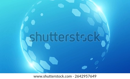 Glass transparent protection sphere shield. Sphere shield with hexagon pattern on blue background. Modern tech futuristic of bubble dome shield sphere with hexagon halftone pattern.