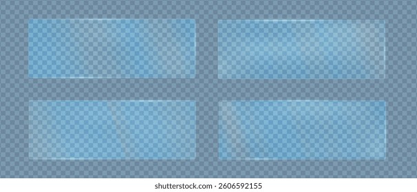 Glass transparent rectangles rainbow gradient color with glare polycarbonate texture, Blurred geometric frames of glass texture, Vector illustration.
